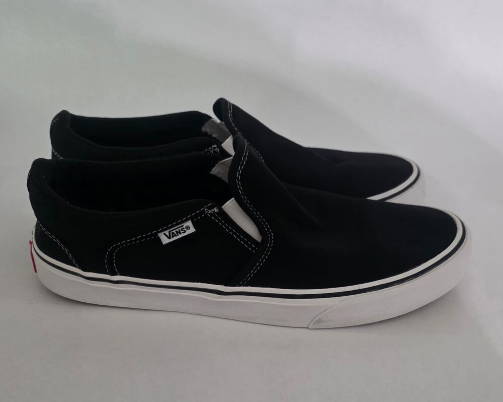 Vans Classic Slip-On Black White Canvas Sneakers Men's Size 10 Skate Shoes